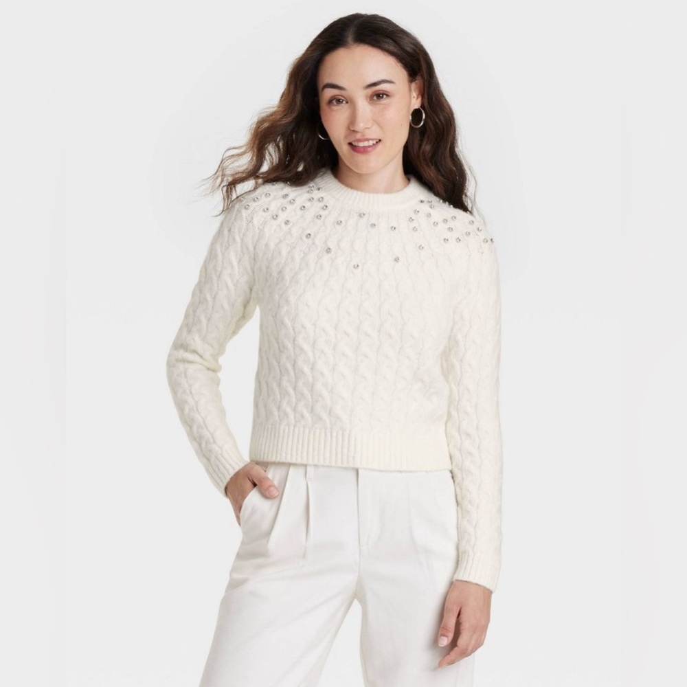 Women's Cable Crewneck Pullover Sweater - A New Day